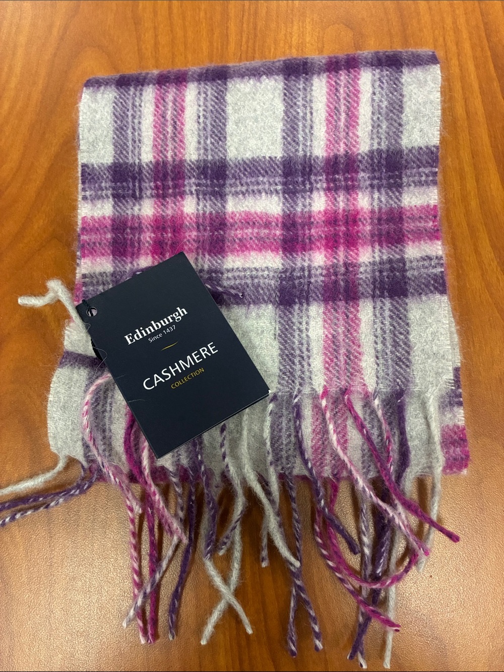 Edinburgh Cashmere Stewart Clan Pink & Purple Tartan Scarf